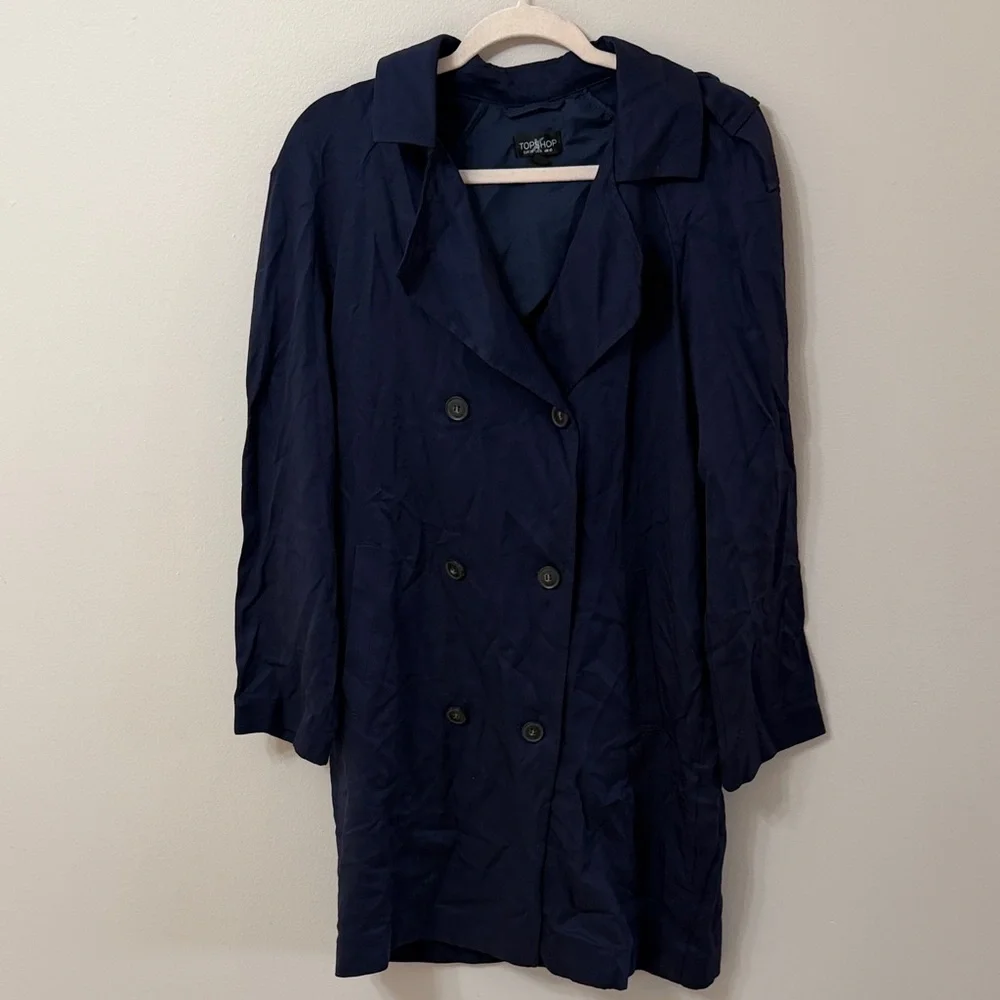 Topshop Navy Blue Trench Coat - Picture 2 of 11